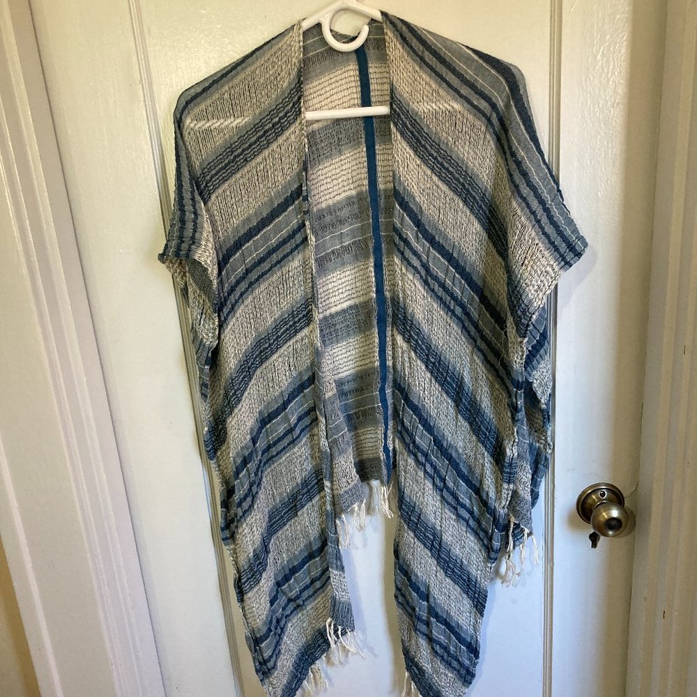 Boho Blue and white stripped shawl/shrug/vest